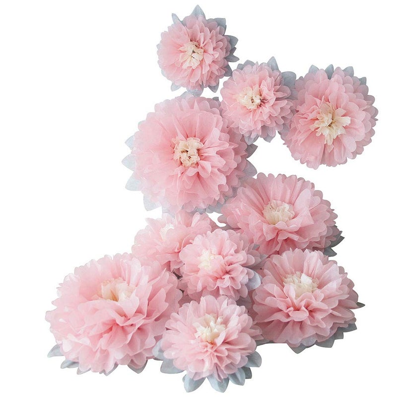 Mybbshower Paper Flower Decorations for Wall Backdrop Girld Nursery Wall Decor Wedding Bridal Shower Rooms Pink Grey Sizes 11" 9" 7" Pack of9 - Image 1